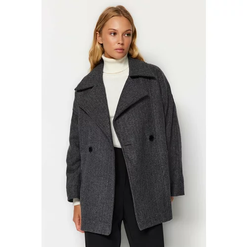 Trendyol Anthracite Oversize Wide Cut Stamped Coat