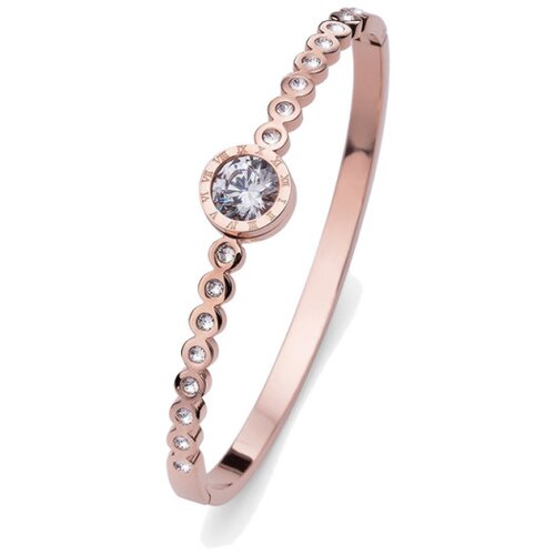 Oliver Weber Ženska Bangle Top Steel Rosegold Crystal Roze Zlatna Narukvica Sa Swarovski Sivim Kristalom Slike