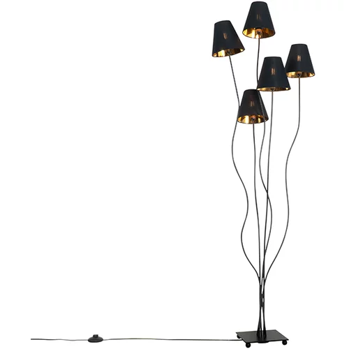 QAZQA Dizajn talna svetilka črna z zlato 5-svetlobo - Melis