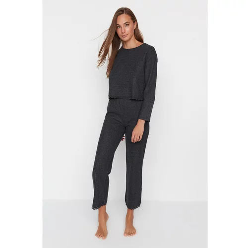 Trendyol Anthracite Lace Detailed Thessaloniki Knitted Pajamas Set