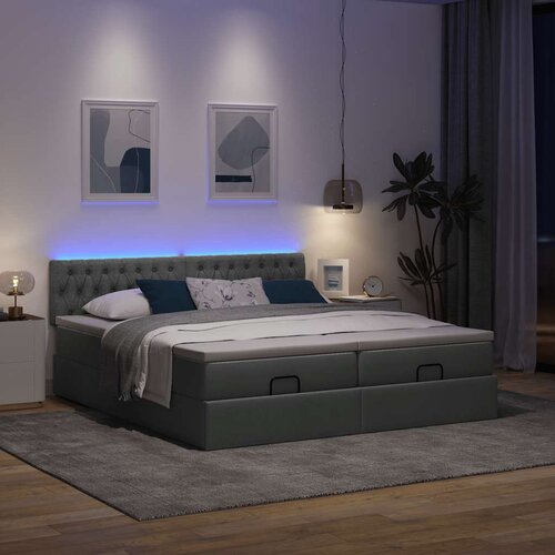 vidaXL Otomanski posteljni okvir z vzmetnicami siv 160x200 cm blago Cene