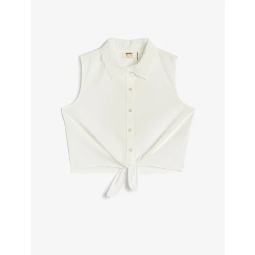 Koton Crop Shirt Front Tie Detailed Sleeveless Collar Embroidered