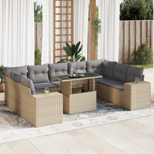 vidaXL 10-dijelni set vrtnih sofa s jastucima bež od poliratana Cijene