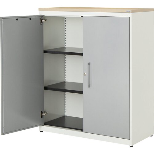 mauser Omara s krilnimi vrati, VxŠ 1180 x 1000 mm, plošča iz umetne mase, 2 polici, čista bela / aluminijasto siva / javor Cene