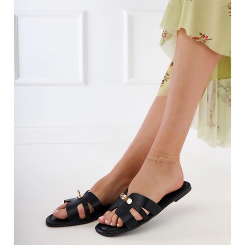 Gemre Black flip-flops with cutouts on the strap and gold Mejlis ornament Cene