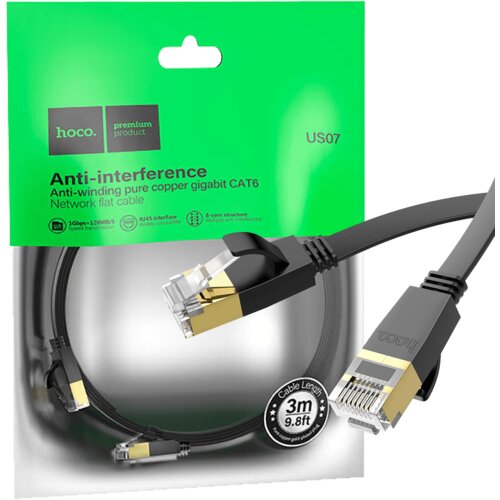 hoco. Hoco Mrežni kabl, CAT6, Gigabit Ethernet, flat, 3 met., crna - US07 General, 3 met., Crni Cijene