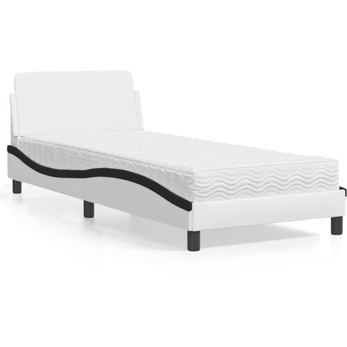 VidaXL Krevet s madracem bijelo-crni 90 x 200 cm od umjetne kože Slike