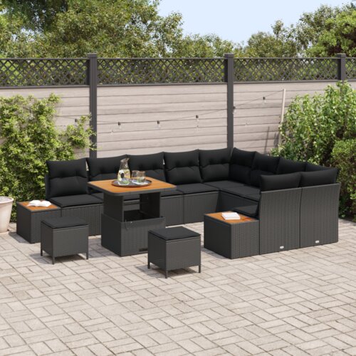  Set od 12 komada vrtnih sofa s jastučićima Crni poli ratan akacija Slike
