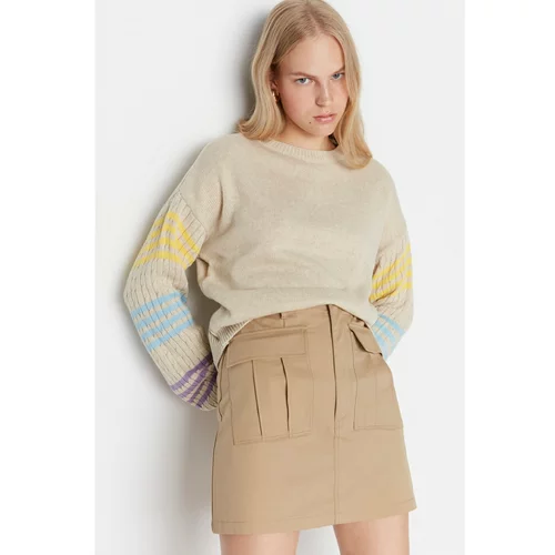 Trendyol Beige Color Block Knitwear Sweater
