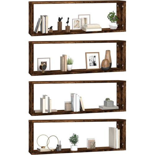  Kockaste zidne police 4 kom boja hrasta 80x15x26,5 cm drvene Slike