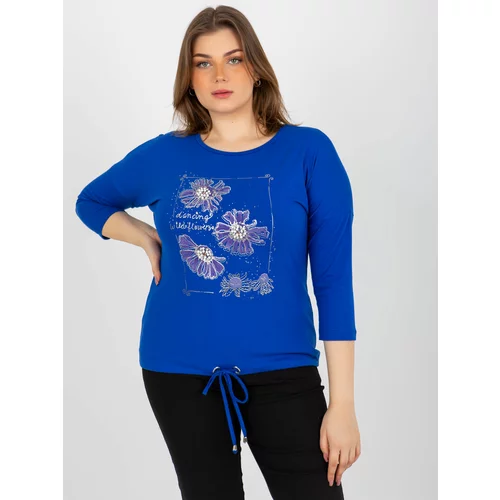 Fashion Hunters Women's blouse plus size with 3/4 sleeves and print - blue