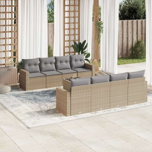 vidaXL 9-dijelni set vrtnih sofa s jastucima bež od poliratana Cene