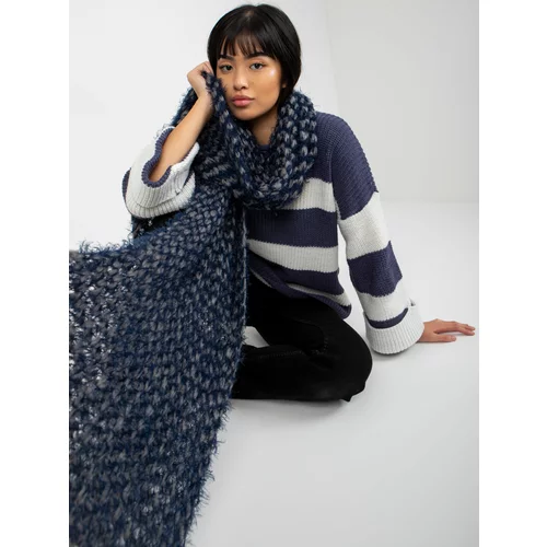 Fashion Hunters Women's winter knitted scarf of gray and dark blue color
