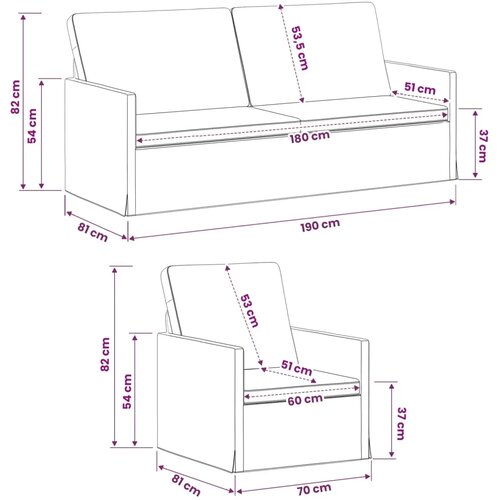  Set sofe 2 pcs Sivosmeđa Tkanina - Sivosmeđa 1-sjedalni + 3-sjedalni (180 cm) Slike