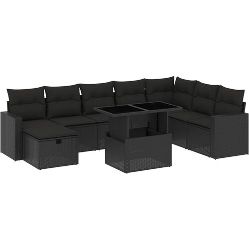 vidaXL 9-dijelni set vrtnih sofa s jastucima crni od poliratana Cijene