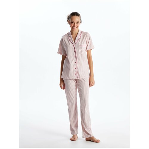 LC Waikiki Women's Pajamas Set with Shirt Collar Striped Short Sleeve Slike