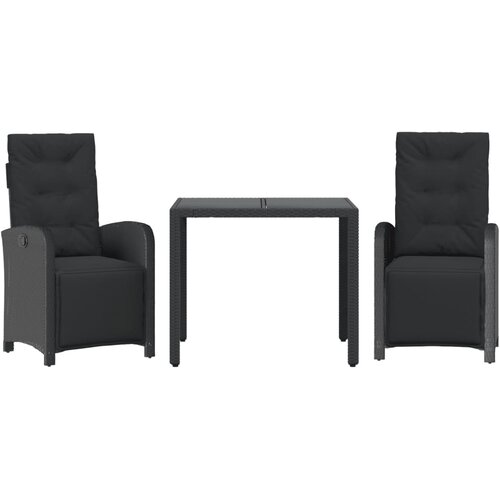  3-dijelni bistro set s jastucima crni od poliratana Crna Dužina stola 90 cm Slike