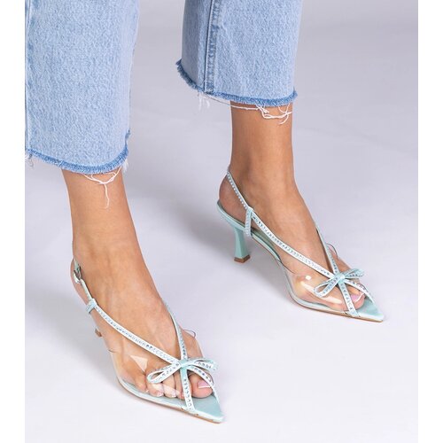 Gemre Green Transparent Stiletto Sandals with Rhinestones Kloksi Cene