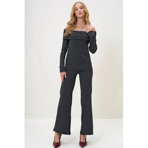 Trend Alacati Stili Ženski komplet bluza i pantalone Alc-X13060, Sivi Cene