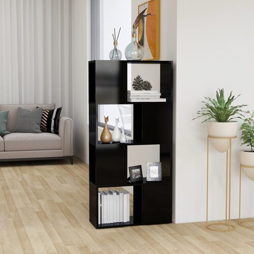 VidaXL Knjižna omara za razdelitev prostora sijaj črna 60x24x124,5 cm Slike