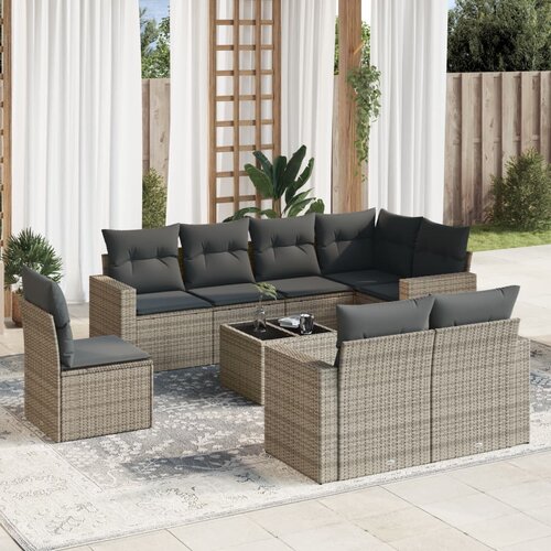  9-dijelni set vrtnih sofa od poliratana s jastucima sivi Siva 55 x 55 x 37 cm Cene