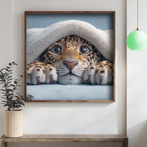 Wallxpert uramljena mdf slika DOS044-50, mladunče leoparda viri ispod ćebeta, 50 x 50 cm Cene