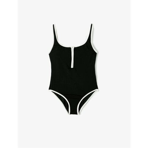 Koton Swimsuit Half Zippered Thick Strap Covered with Piping Detail Cene