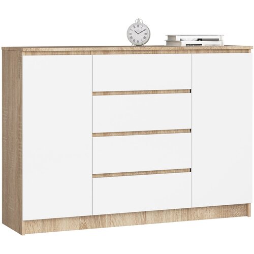 AKORD Komoda, 2 Vrata In 4 Predali, Hrast Sonoma/Bela, (5000332233) Cene