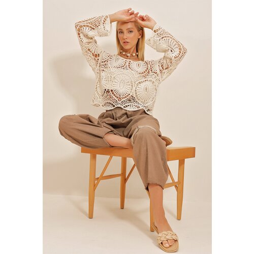 Trend Alaçatı Stili Women's Beige Knitted Premium Sweater Slike