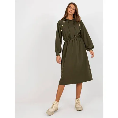 Fashion Hunters Khaki midi flared sweatshirt dress with buttons