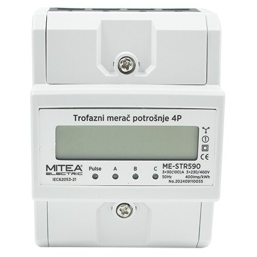 Mitea_Electric Trofazni merač potro&scaron;nje (strujomer) 100A za DIN &scaron;inu 4P 400imp/kWh 3x230/400V ME-STR590 Cene