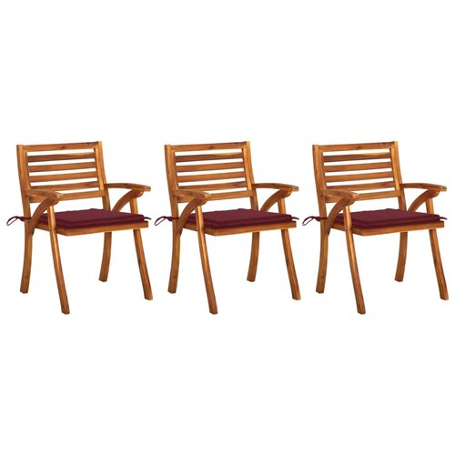 3 Vrtni jedilni stoli z blazinami 3 kosi trden akacijev les Slike