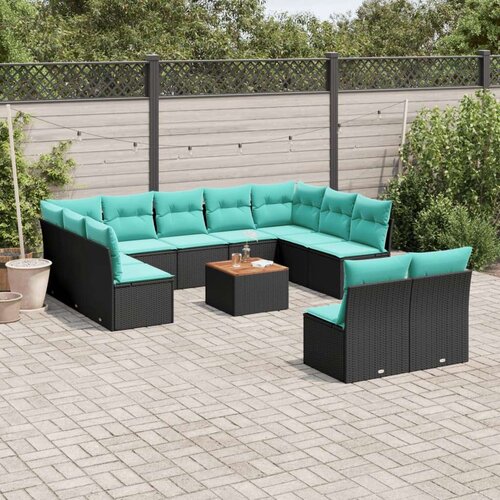  Vrtna garnitura - 12-dijelni set vrtnih sofa s jastucima poliratan crni - Crna 1 Cijene