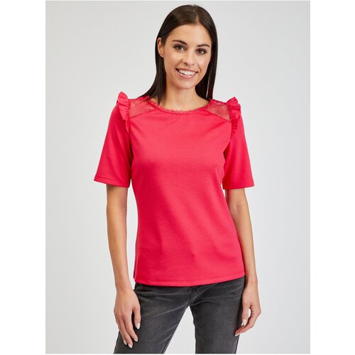 Orsay Dark pink Women's T-shirt with Neckline - Women Cene