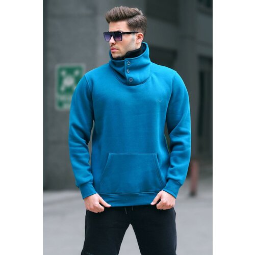 Madmext Petrol Blue Collar Detailed Men's Sweatshirt 4411 Slike