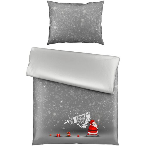 XMAS OBOJESTRANSKA POSTELJNINA Christmas Collection 140/200 cm saten siva Cene