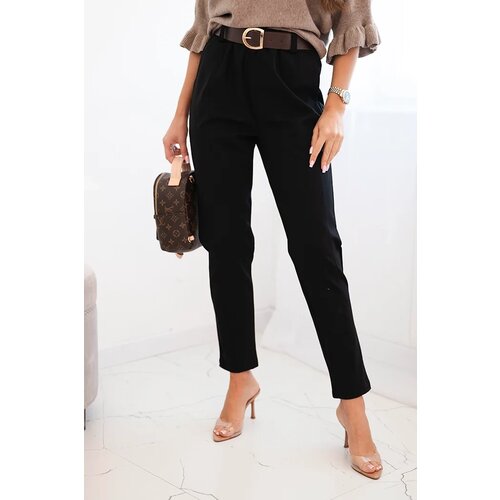 Kesi Włoski Women's viscose pants with a belt and tapered leg black Cijene