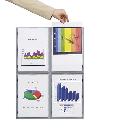 Paperflow Informacijski zaslon, okvir iz polistirola, aluminijaste barve, VxŠxG 322 x 237 x 23 mm, DIN A4, DE 4 kosi Cene