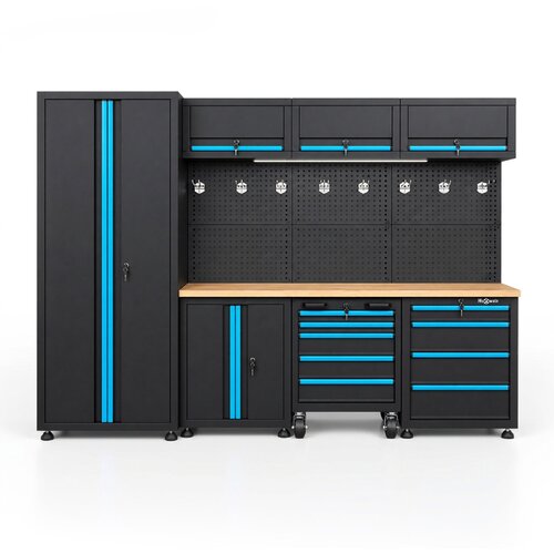 THUNDER Delavni&scaron;ko pohi&scaron;tvo HW-MW-158 260 cm z lesenim pultom, predali, omarami in LED osvetlitvijo, (5000488434) Cene