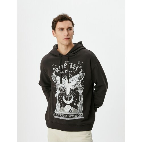 Koton Oversize Hooded Sweatshirt with Mystic Printed Slogan Cene