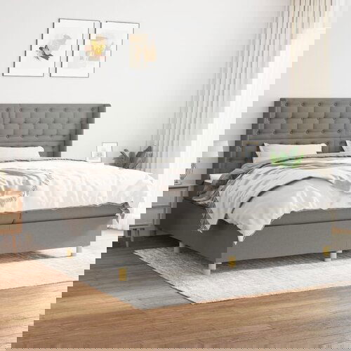 The Living Store Box spring postelja z vzmetnico temno siva 200x200 cm blago - Box Spring Postelja, (21518171) Cene