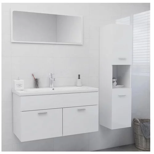  Komplet kopalniškega pohištva visok sijaj bela iverna plošča