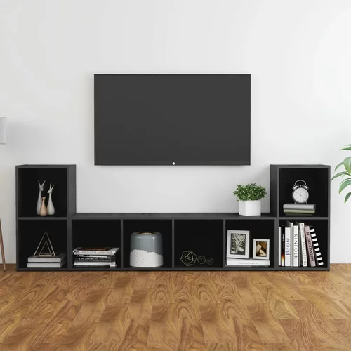 vidaXL Komplet TV omaric 3-delni visok sijaj siva iverna plošča, (20914579)