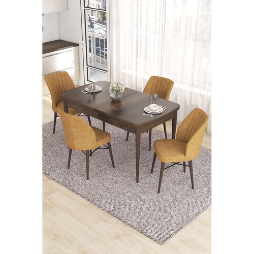 Hanah home trpezarijski set Eva, sto na razvlačenje i 4 stolice, ploča u dekoru drveta Baroque, kapućino tkanina Babyface Cene