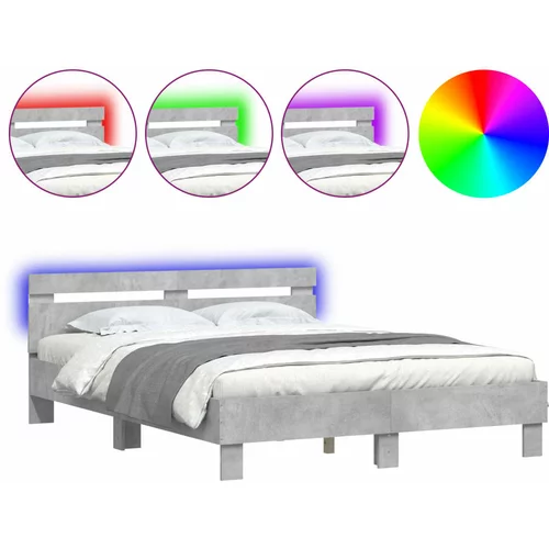 vidaXL Okvir za krevet s uzglavljem i LED siva boja betona 150x200 cm