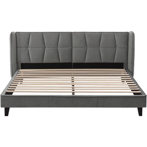 Lumor Dvoposteljna oblazinjena postelja iz žameta – 160x200 cm – z letveno podlago – siva, (22151275) Cene