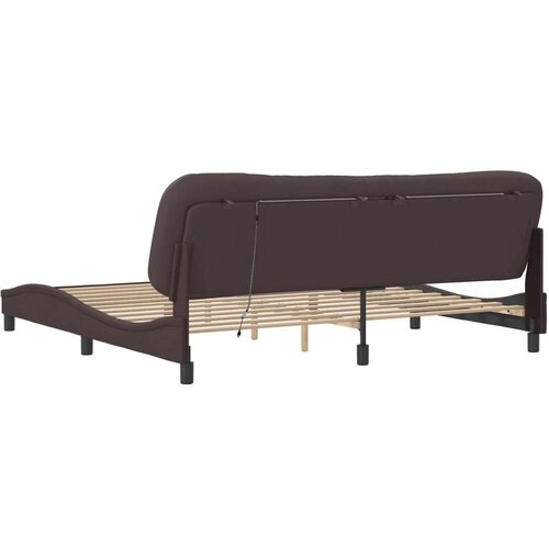  Okvir kreveta s LED svjetlima tamnosmeđi 200x200 cm od tkanine Slike