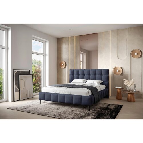 MID.YOU OBLAZINJENA POSTELJA 160 cm x 200 cm , tekstil, leseni material temno modra Cene