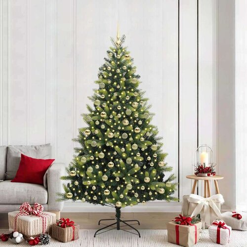 vidaXL Umjetno savitljivo božićno drvce s 300 LED dioda Zelena 210 cm Cijene