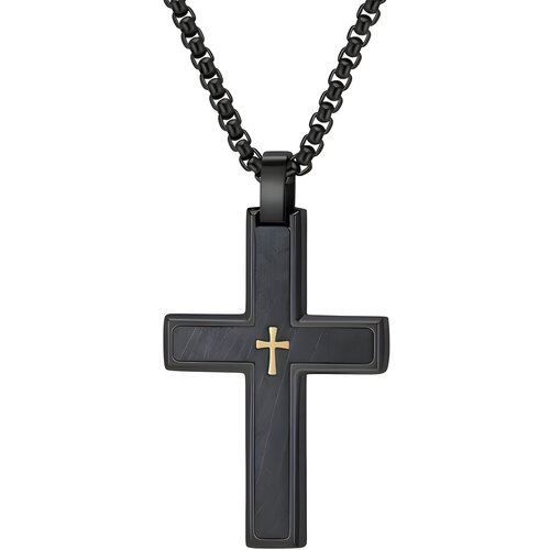  Mu&scaron;ka Ogrlica s Križem VQ-38807 - Crna / Zlatna / 60cm KP38807 Cijene